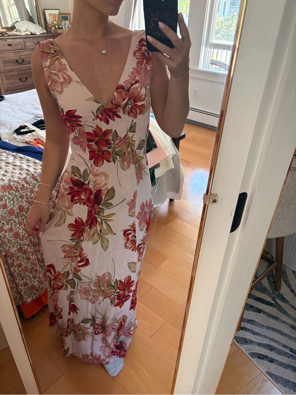 Floral V-Neck Maxi Dress in Blush Pink